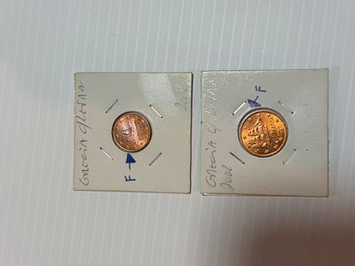 Lote C/2 Moedas da Gr&eacute;cia - 0.01 + 0.02 Euro C/Letra. Moedas UNC
