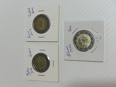 Lote C/ 3 Moedas Comemorativas - It&aacute;lia, Gr&eacute;cia e Est&oacute;nia. Moedas Circuladas