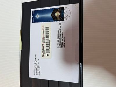 Carta Circulada Portugal para Holanda - C/Bloco Natal C/Luz Led. Usados, sem defeitos, nem repara&ccedil;&otilde;es