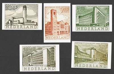 Holanda (Nederland) – Arquitetura Moderna – Postais Filat&eacute;licos. Conjunto de 5 postais 