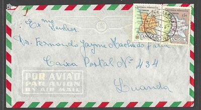 Angola 1961 Carta Correio A&eacute;reo Carmona (U&iacute;ge) → Luanda – Selos Mapas de Angola. Envelope 