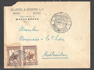 Angola 1940 Carta Moss&acirc;medes → Matadi Congo Belga – Selos Imp&eacute;rio Colonial 40c. Envelope 