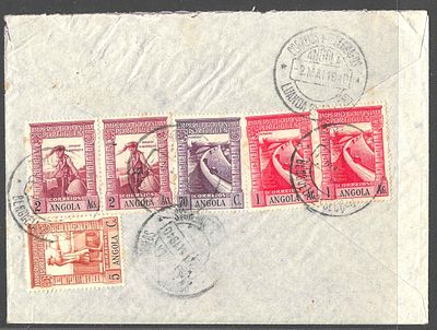Angola 1950 Carta Correio A&eacute;reo Benguela → Paris Fran&ccedil;a – M&uacute;ltiplos Selos Imp&eacute;rio Colonial. Envel 