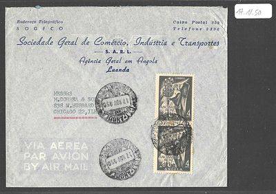 Angola 1950 Carta Correio A&eacute;reo Luanda → Chicago EUA – Selos Ano Santo. Envelope comercial 
