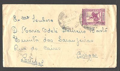 Angola 1947 Carta Luanda → Braga Portugal – Selo 50c Imp&eacute;rio Colonial Portugu&ecirc;s 
📝 Descri&ccedil;&atilde;o 
