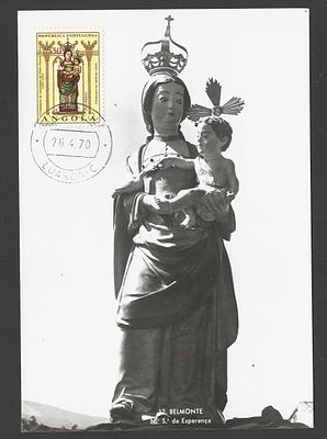 Postal N&ordf; S&ordf; da Esperan&ccedil;a Belmonte c/ selo de Angola 0$50 e carimbo Luanda. Postal ilustrado com 