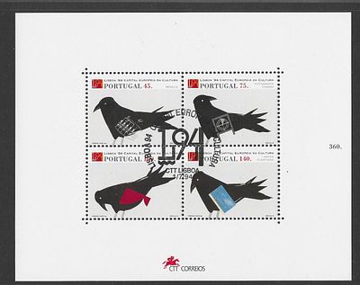 Portugal 1994 – Bloco Filat&eacute;lico Lisboa Capital Europeia da Cultura (Temas Art&iacute;sticos) com 