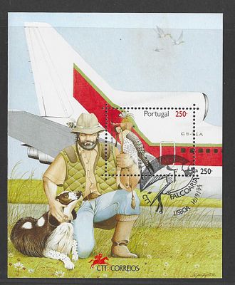 Portugal 1994 – Bloco Filat&eacute;lico Falcoaria / Transporte A&eacute;reo (Avi&atilde;o TAP) com carimbo de 1&ordm; dia. 