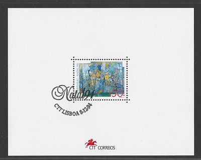 Portugal 1994 – Bloco Filat&eacute;lico Natal (Emiss&atilde;o de Natal 94) com carimbo de 1&ordm; dia. Cabe ao 