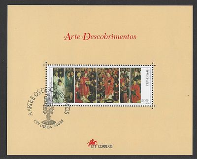 Portugal 1995 – Bloco Filat&eacute;lico Arte e Descobrimentos (Pintura Hist&oacute;rica) com carimbo de 1&ordm; dia. 