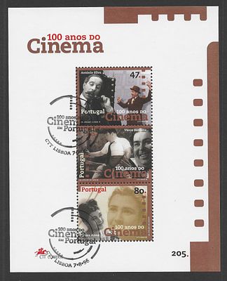 Portugal 1996 – Bloco Filat&eacute;lico 100 Anos do Cinema em Portugal (Ant&oacute;nio Silva, Vasco Santana 