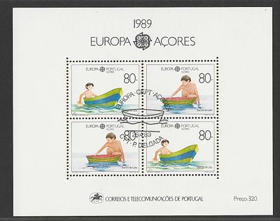 Portugal (A&ccedil;ores) 1989 – Bloco Filat&eacute;lico Europa A&ccedil;ores (Barcos de Lata) com carimbo de 1&ordm; dia. C 