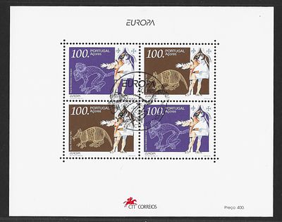 Portugal (A&ccedil;ores) 1994 – Bloco Filat&eacute;lico Europa (Fauna – Esp&eacute;cies Ex&oacute;ticas) com carimbo de 1&ordm; dia. 