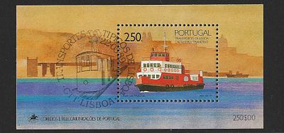 Portugal 1989 – Bloco Filat&eacute;lico Transportes de Lisboa (Cacilheiro/Transtejo) com carimbo de 1&ordm; dia