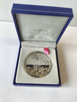 Fran&ccedil;a 2008 1 1/2 euros Presid&ecirc;ncia Francesa da UE Prata Proof. Moeda comemorativa de 1 1/2 