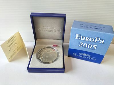 Fran&ccedil;a 2005 1 1/2 euros Proof – Bandeira da Uni&atilde;o Europeia. Moeda comemorativa de 1 1/2 euros 