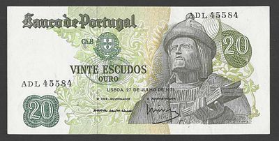 Nota 20 Escudos 1971 – Garcia de Orta | Banco de Portugal | S&eacute;rie ADL | Portugal. Nota antiga 