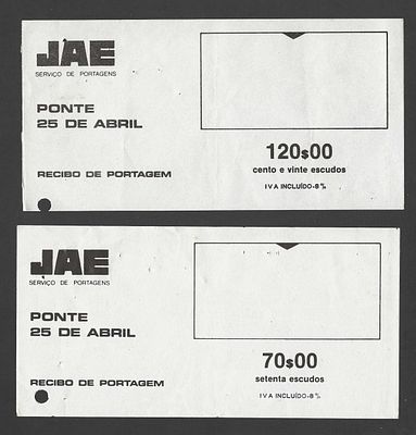 2 Recibos de Passagem na Ponte 25 de Abril 
Cabe ao licitante verificar cuidadosamente as 
