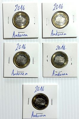 Lote C/ 5 Moedas Andorra - Ano 2016. Moedas Circuladas. 
Cabe ao licitante verificar 