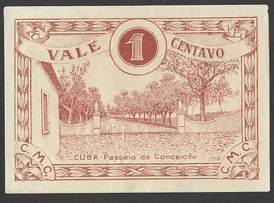 C&eacute;dula Municipal Antiga – 1 Centavo C&acirc;mara Municipal de Cuba (1919). Rara c&eacute;dula municipal 