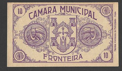 C&eacute;dula Municipal Antiga – 10 Centavos C&acirc;mara Municipal de Fronteira. Interessante c&eacute;dula 