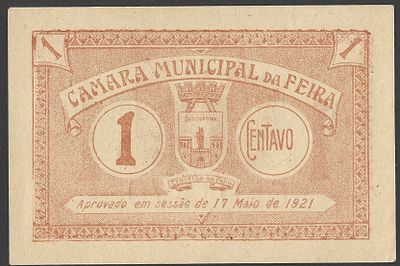 C&eacute;dula Municipal Antiga – 1 Centavo C&acirc;mara Municipal da Feira (1921). Interessante c&eacute;dula 