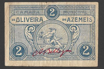C&eacute;dula Municipal Antiga – 2 Centavos C&acirc;mara Municipal de Oliveira de Azem&eacute;is. Rara c&eacute;dula 