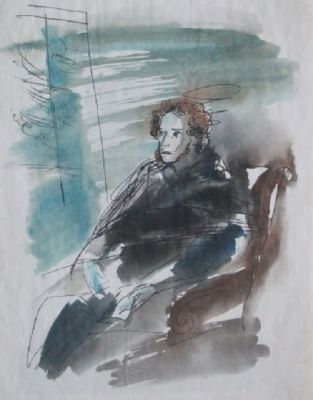 Пушкин А.С. Траугот В. 1998г. бумага. монотипия, акварель. . Пушкин А.С. Траугот В. 1998г. 