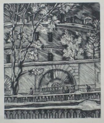 Ассигнационный банк Хижинский Л.С. 1960 г. бумага, ксилография. Размер: 12.0 х10.0(р.и.). В 