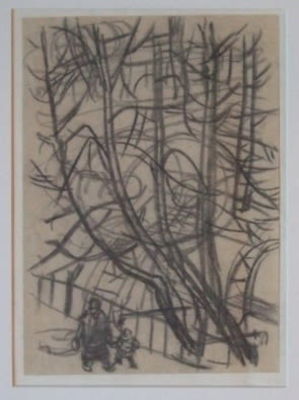 В сквере. Н.Х. ( Возможно круг Кондратьева)1960-70-е годы. бумага, карандаш. Размер: 28,5 х 20 