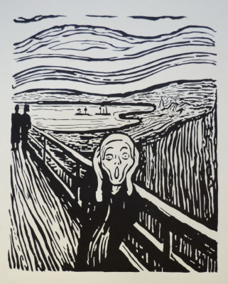 "Крик" Эдвард Мунк. современный повтор. бумага, линогравюра. Размер: 65.0 х 50.0; 51.0 х 