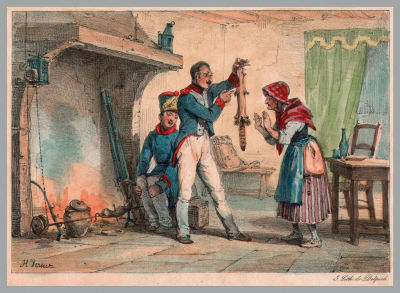 Верне (Vernet), Орас (1789-1863) - Это не кролик, это кошка! 1826 г. Бумага, литография, акварель. 