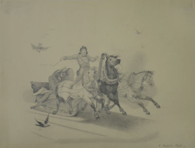 Роке (Roques), Ф. - Тройка на льду Финского залива. 1848 г.
Копия с картины Ораса Верне. Бумага 