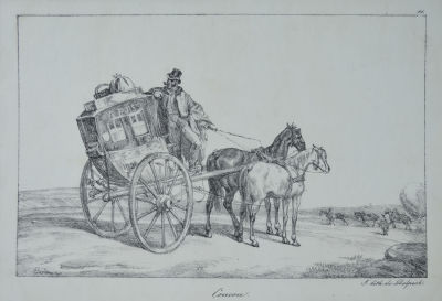 Неизвестный французский художник - Повозка кукушка. 1820-е г.г. Бумага, литография. 17,5 х 25 см