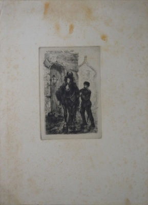 Краснушкина Елизавета Захарьевна (1858-1912) - Драгун с лошадью. 1883 г. Бумага, офорт. Лист – 30 