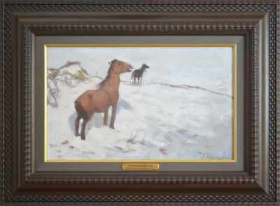 Туржанский Леонард Викторович (1875-1945) - Зимний пейзаж с лошадками. 1920-е гг. Бумага серая 