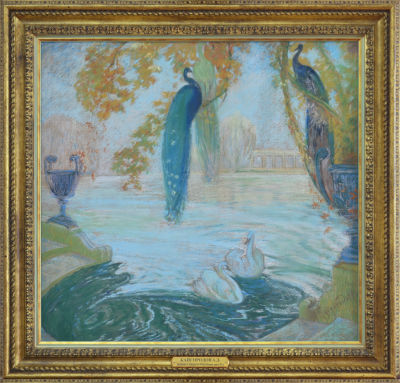 Кайгородов Анатолий Дмитриевич (1878 -1945) - Павлины и лебеди на пруду. Первая половина 20 в. Бума 