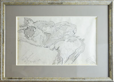 Тархов Николай Александрович (1871 - 1930) - Кошки вместе. 1916 г. Бумага, карандаш. 26 х 43 см (в 