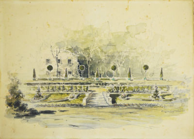 Янов Александр Степанович (1857—1918) - В усадебном парке. Эскиз декорации театральной постановки 