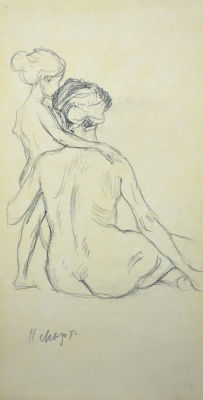 Виноградов Сергей Арсеньевич (1869–1938) - Мама с дочкой. Начало ХХ в. Бумага, графитный карандаш 