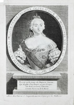 Неизвестный французский гравер второй половины 18в. - Портрет императрицы Елизаветы Петровны. Бумага 