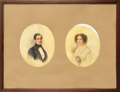 Гау Владимир Иванович (1816–1895) - Парные портреты Ф.Н. и А.М.Челищевых. 1851 г. Бумага, акварель 