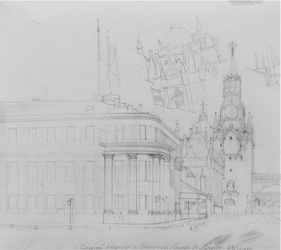 Клагес Федор Андреевич (1814-1890) - Спасская башня в Москве. Бумага, графитный карандаш 23,5 х 26 