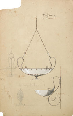 Шехтель Федор Осипович (1859 - 1926 г.) - Проект ампли (будуарной люстры) и настенников
для уборной. 