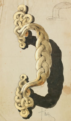 Шехтель Федор Осипович (1859 - 1926 г.) - Проект дверной ручки. Картон, графитный карандаш 