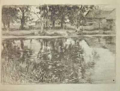 Браз Осип (Иосиф) Эммануилович (1872 - 1936) - Пейзаж с прудом. 1899 г. Бумага, литография 25,3 х 