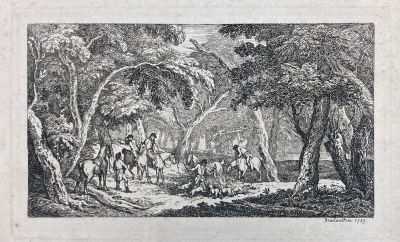 Роулендсон Томас (1756-1827) - Охотники в лесу. 1787 г. Бумага, офорт 28 х 20.5 смТомас Роулендсон 