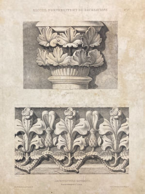 Ру (Roux) - Готическая архитектура. Детали декора аббатства Сент-Олбан в Англии. 1830-1840-е
гг. Бу 