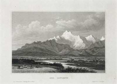Неизвестный художник - Вид Кавказских гор. Середина XIX в. Бумага, гравюра на стали 23.5 х 15.5 см