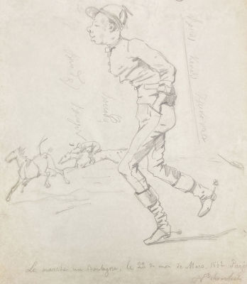 Сверчков Николай Егорович (1817-1898) - Скачки в Булони. Жокей. 1865 г. Бумага, графитный карандаш 